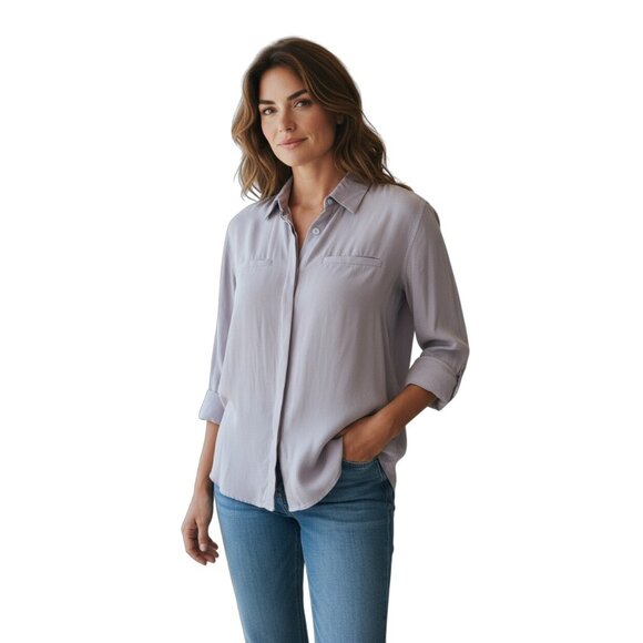 A|X Armani Exchange Womens Button Up Shirt~Size S~Pale Pink/Purple ~ L8 21 - Picture 1 of 9